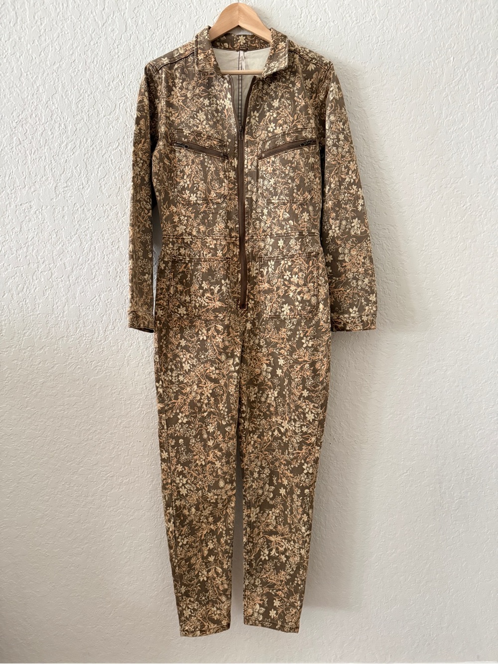 Free People Lennox Brown Floral Utility Jumpsuit